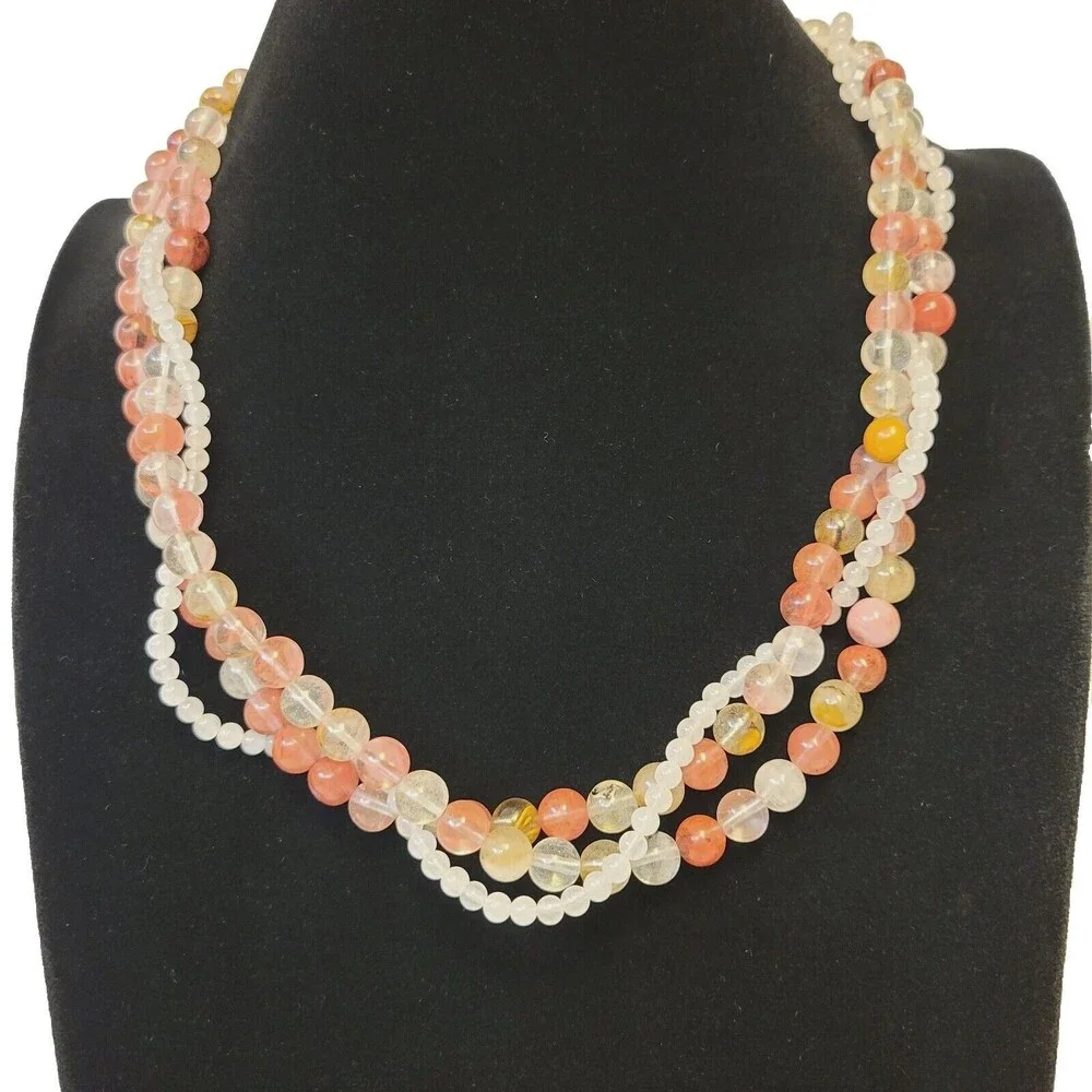 Handmade Swirl Triple Strand Beaded Gemstone 20